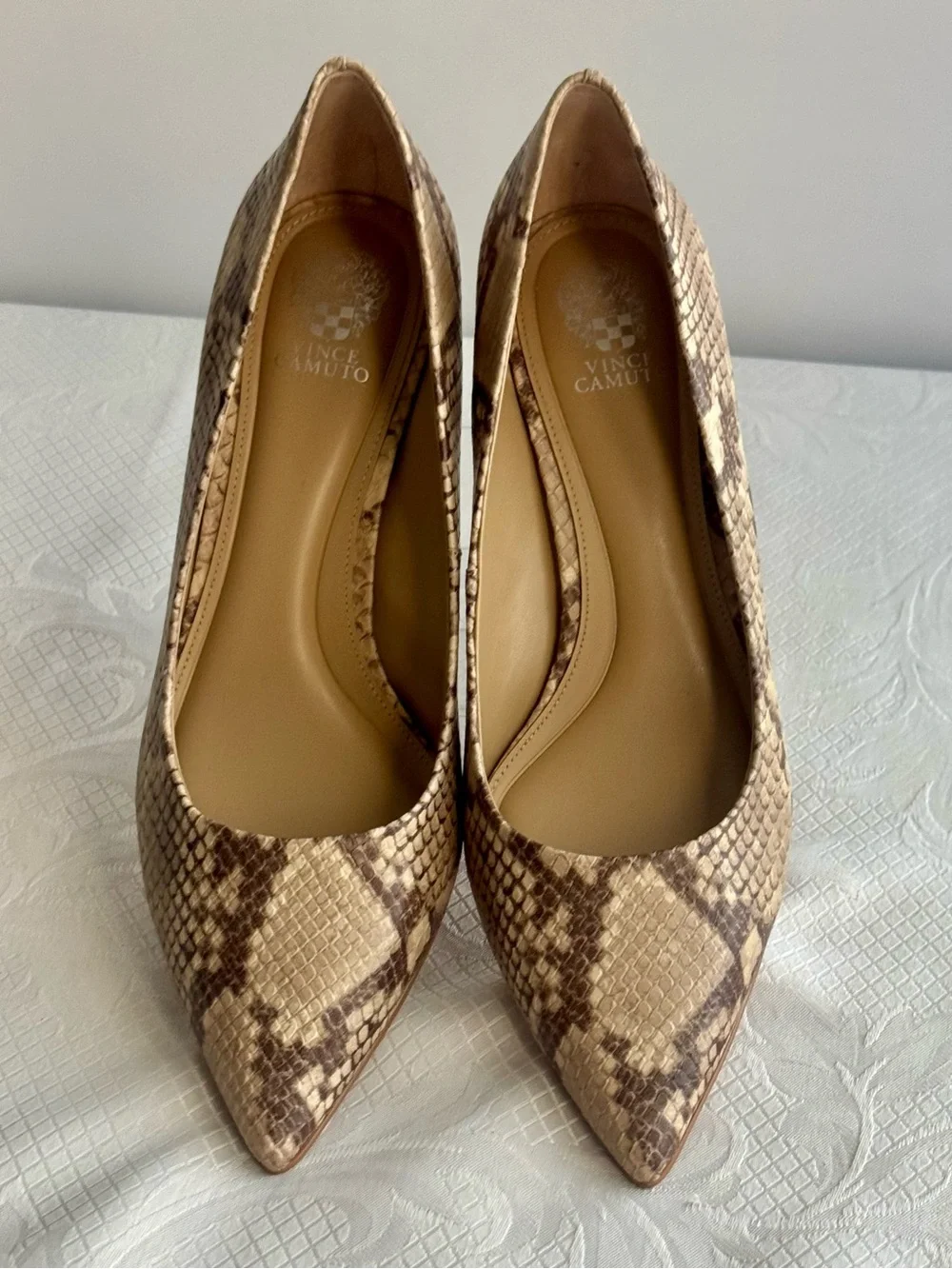 SOLD! Vince Camuto Beige Snake-Print Pointed Toe Pumps